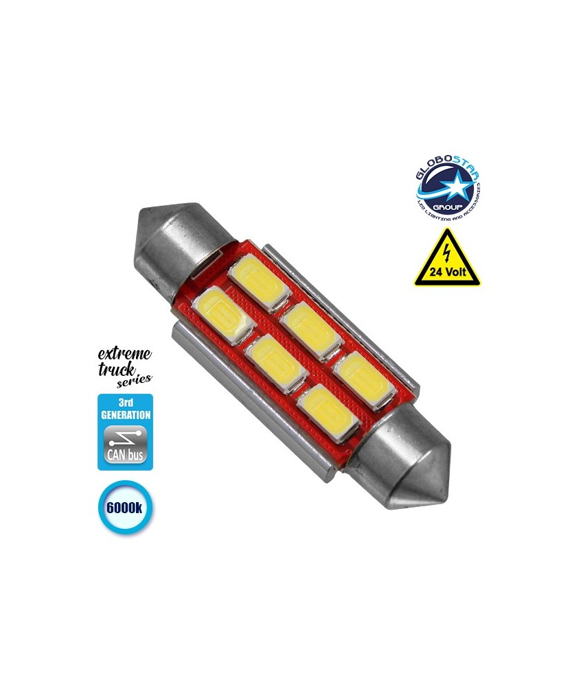 Σωληνωτός LED Extreme Truck Series Can-Bus 3ης Γενιάς 39mm 4.5w 24V Ψυχρό Λευκό 6000k GloboStar 81343